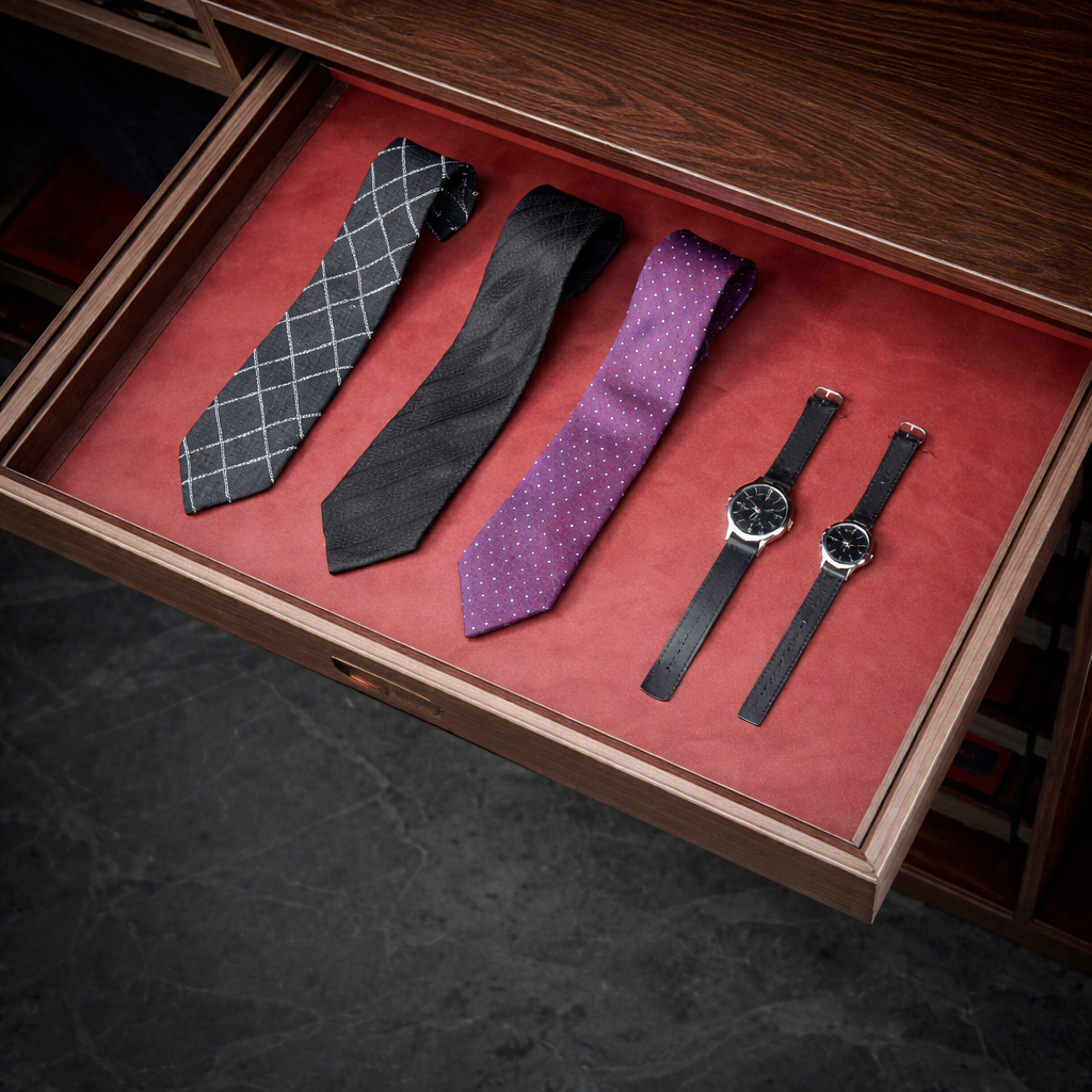 Neatly arranged ties and watches Leather Material Storage Box - Image 1