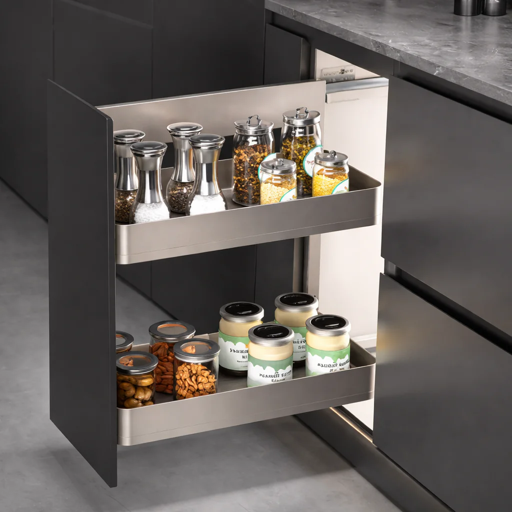 Organised pantry with spices and jars