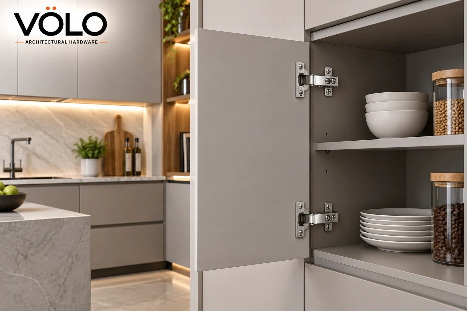 LifestyleProduct Application Image Modern kitchen cabinet using concealed furniture hinges